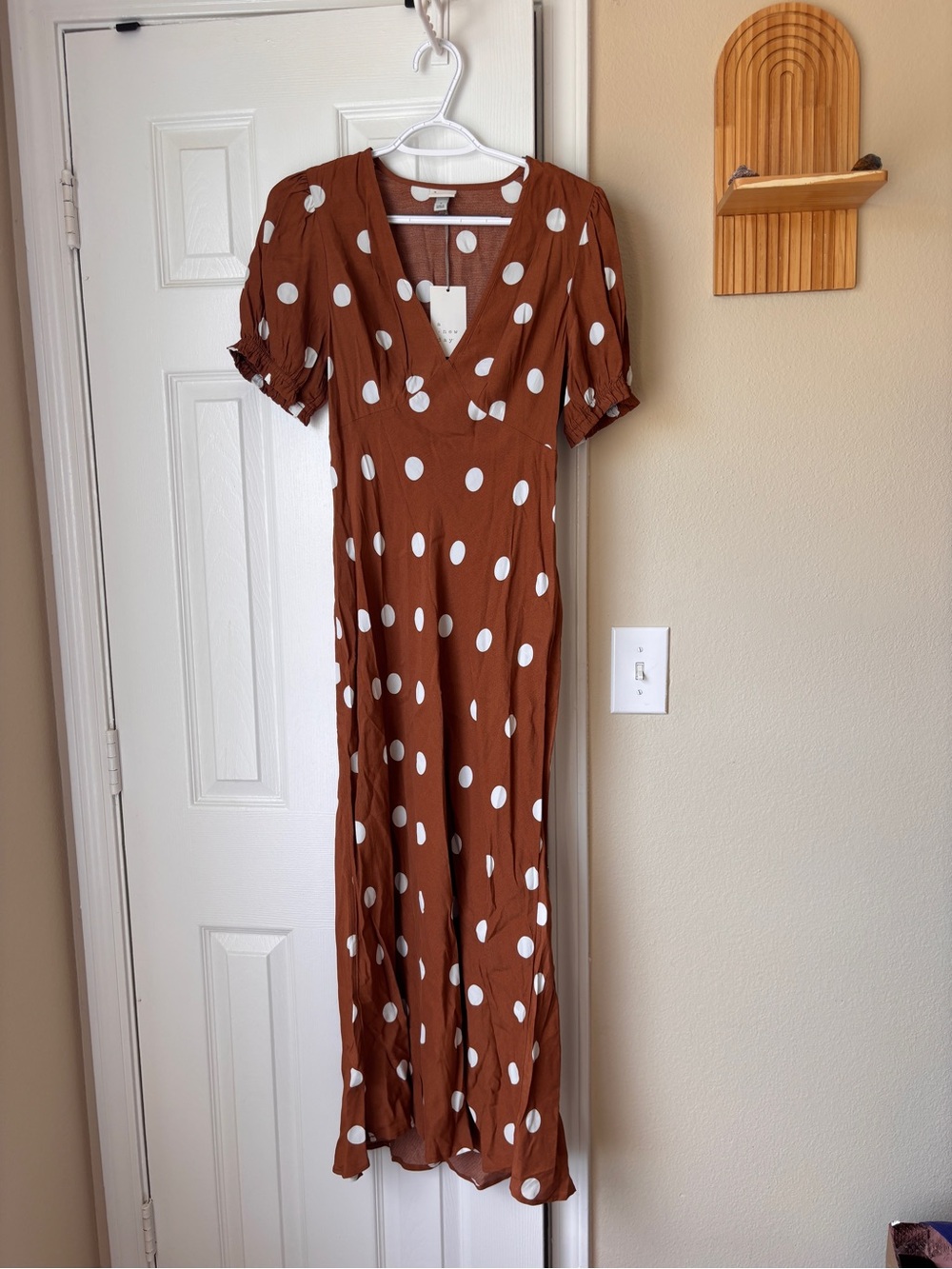 Polka Dot V-Neck Maxi Dress in Rust